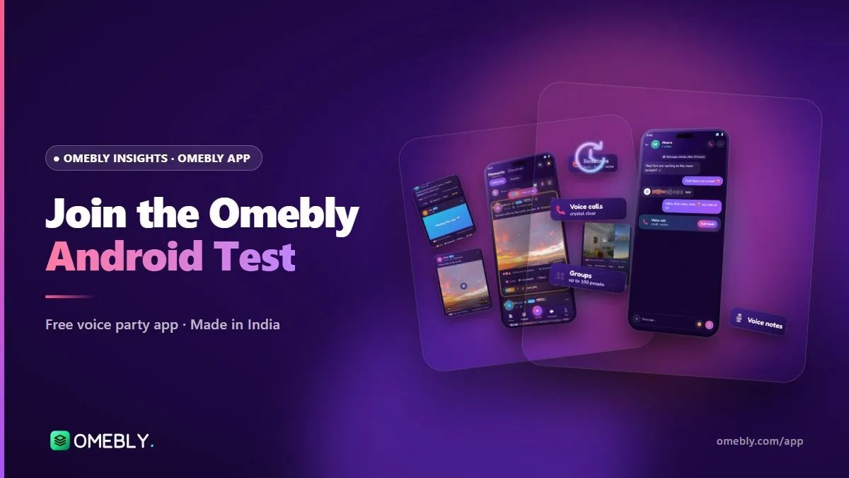Android phone showing the Omebly App install screen next to the omebly.com/app download page