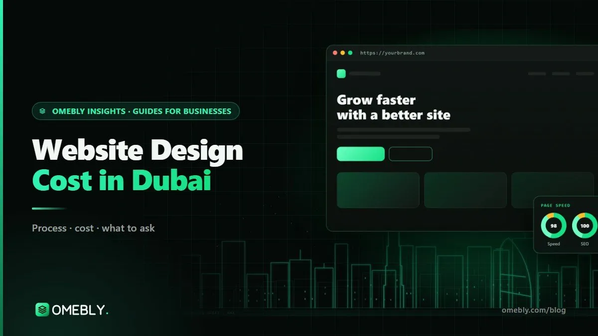 Three laptop screens showing a simple, a bilingual and an ecommerce website for a Dubai business