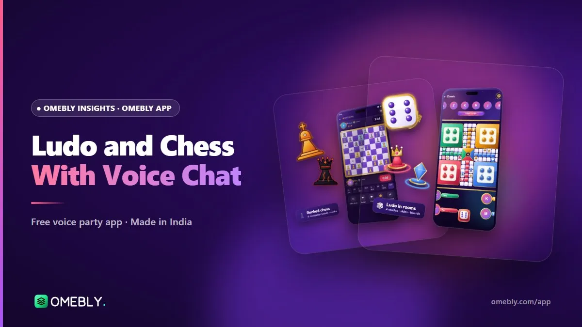 A Ludo board open inside an Omebly voice room with players talking on seats